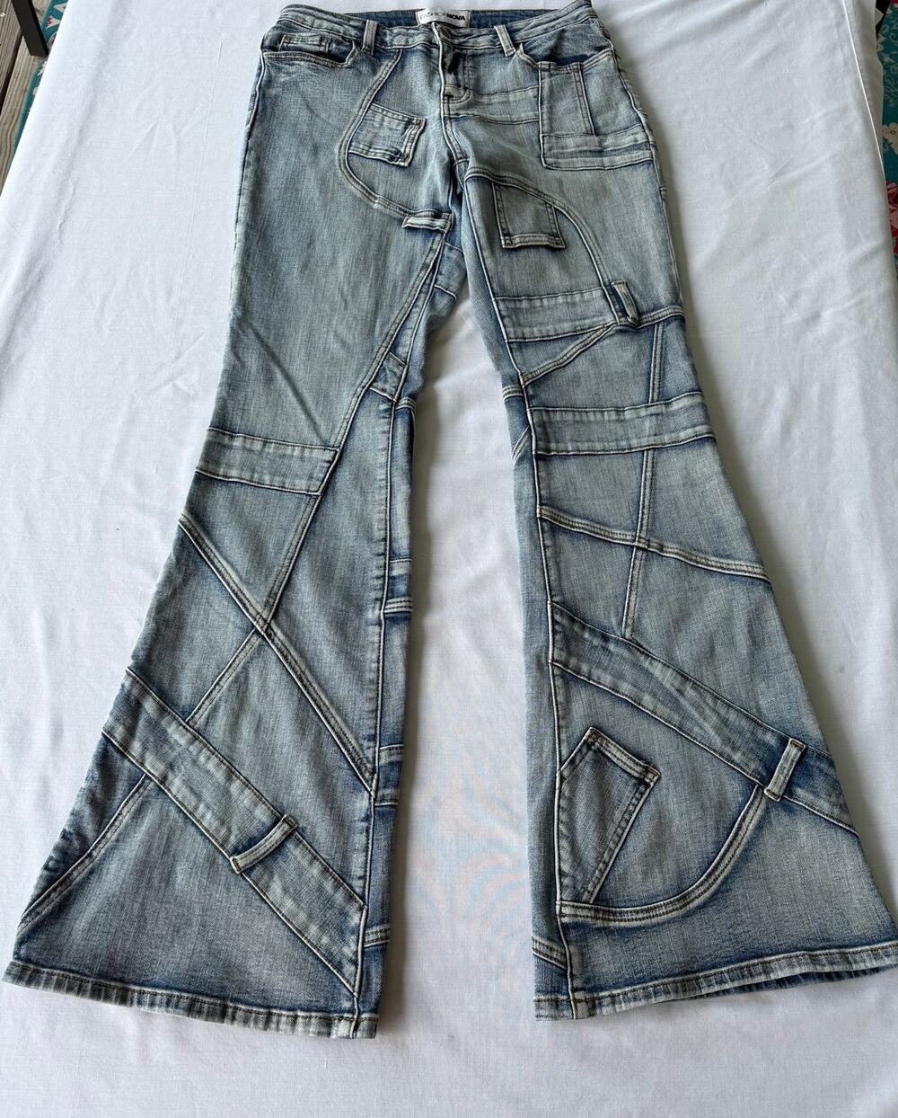 Y2K Indie Grunge Fashion Nova Patchwork Flare Jeans Festival Hippie Concert 9